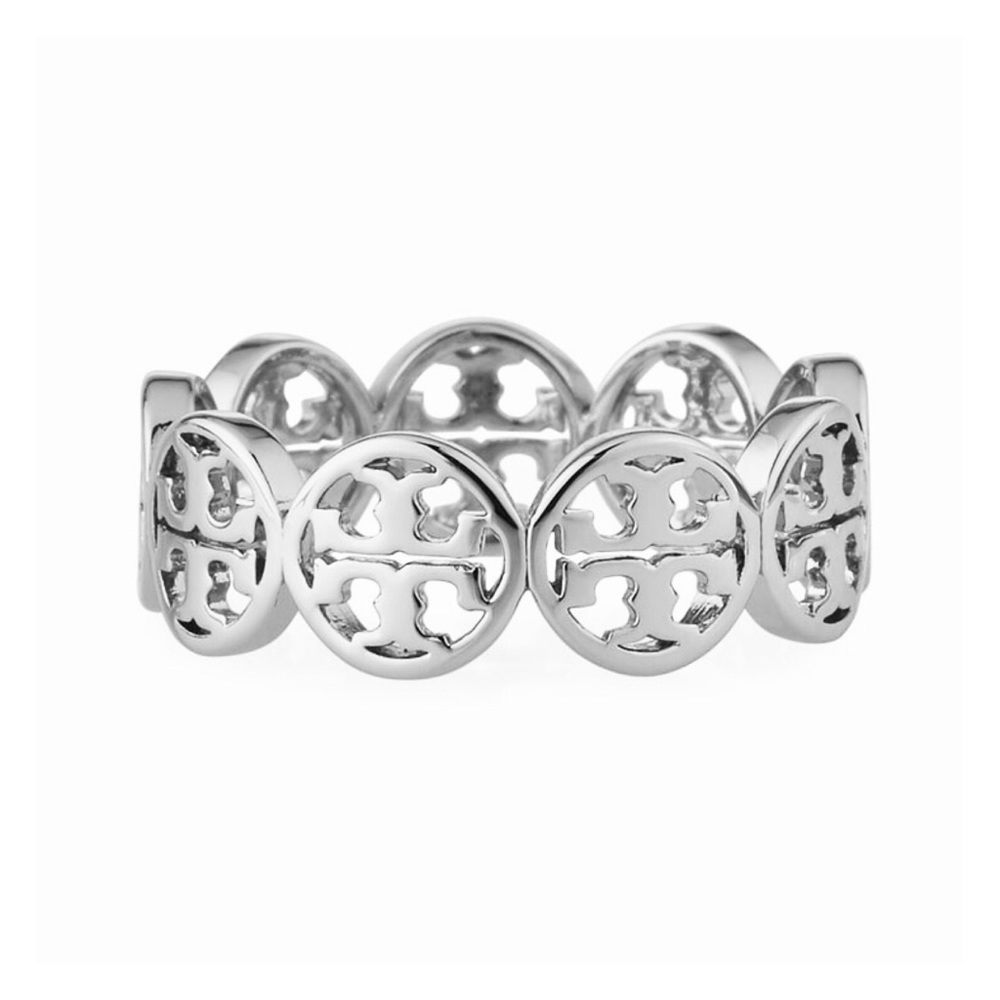 TORY BURCH • Silver Frozen Logo Band Ring